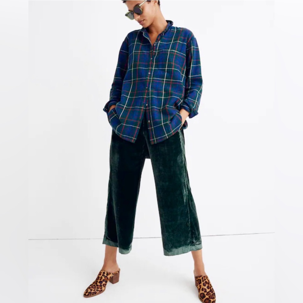 Madewell Green Velvet Huston Pull On Crop Pants Wide Leg Women’s S Elastic Waist